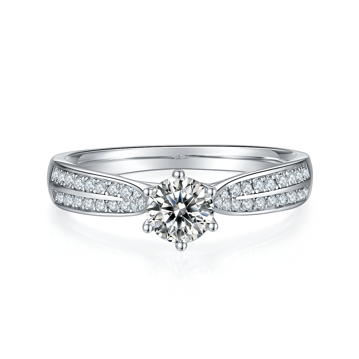 Deluxe Starry Queen S925 Silver Plated Platinum Moissanite Women's Ring 50 Points D-Class